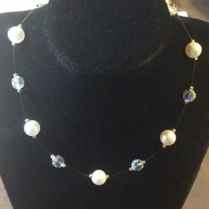 Vintage faux pearl and aurora borealis necklace